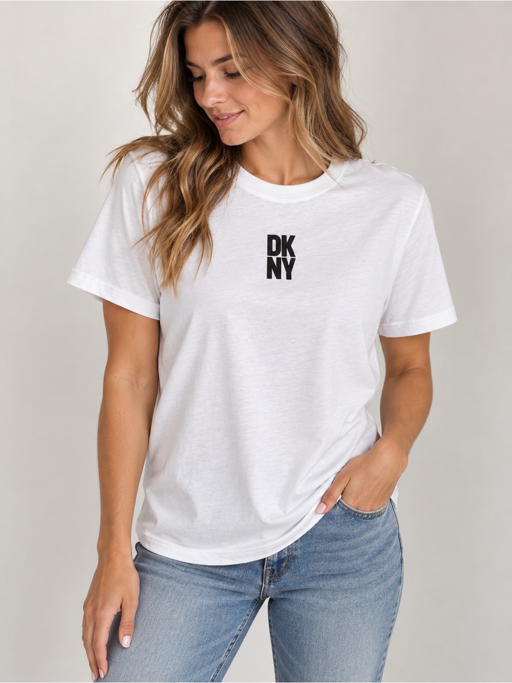 DKNY White Tee with Small Black Logo
